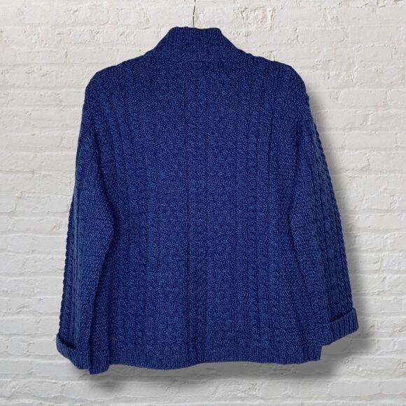 Aran Crafts Merino Wool Full Zip Sweater Blue Made in Ireland Womens XL - Picture 4 of 7